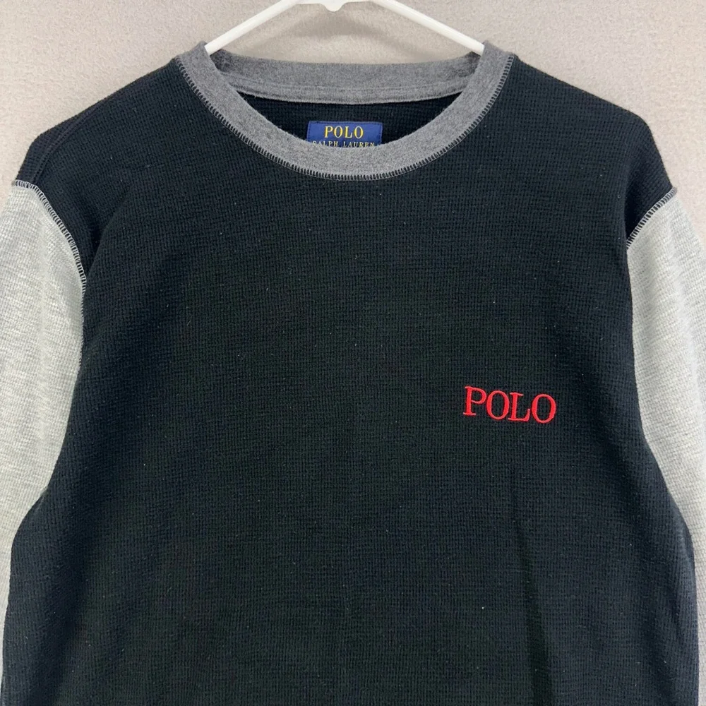 Polo Ralph Lauren Thermal Shirt Mens L Black‎ Gray Long Sleeve Cotton